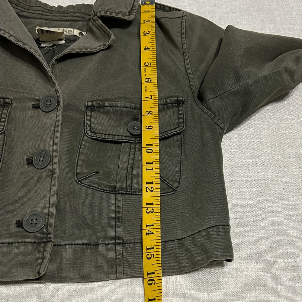 Heihei Anthropologie Jacket Women's 2 Olive Green Utility Cropped Military Style - Picture 12 of 15